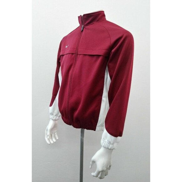 Nike Boys Vintage Jacket Size XL Mens S Burgundy White Long Sleeve Mock Full Zip - Picture 2 of 4